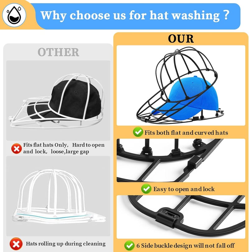 Eiito Hat Washer Cage,Hat Washer for Washing Machine and Dishwasher,Baseball Cap Washing Cage,Say Goodbye to Deformed Dirty Hats (Black 2 Pack) - Image 3